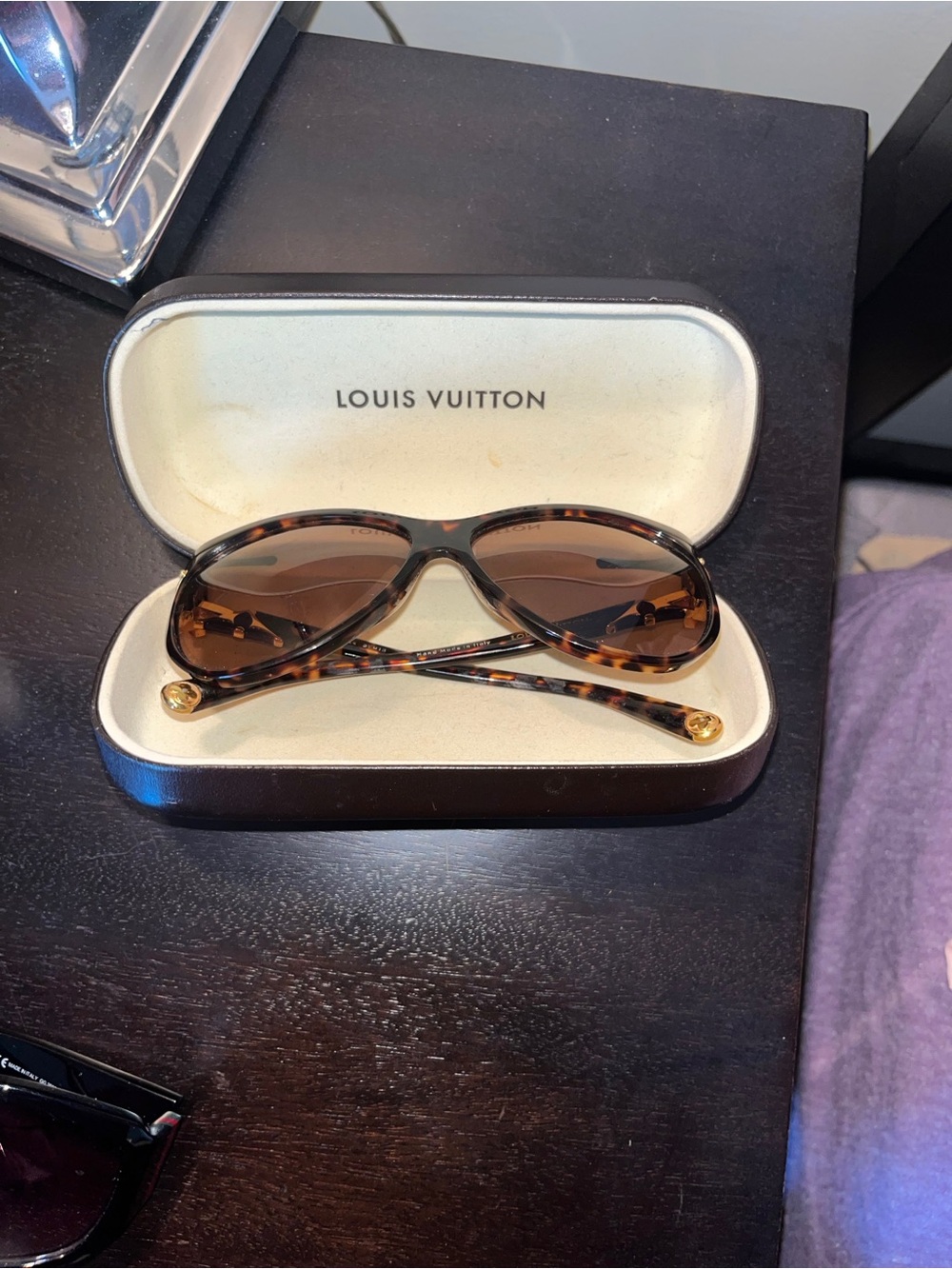 Louis Vuitton Tortoiseshell Sunglasses with Brown Lenses and Gold Accents